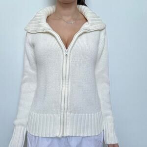 Off White George Essentials Chunky Zip Up Knit Sweater